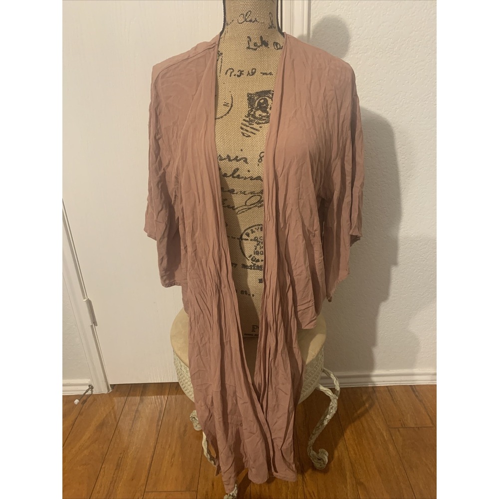 American Threads Tie Cardigan Top Small 3/4 Sleeve Clay Cotton